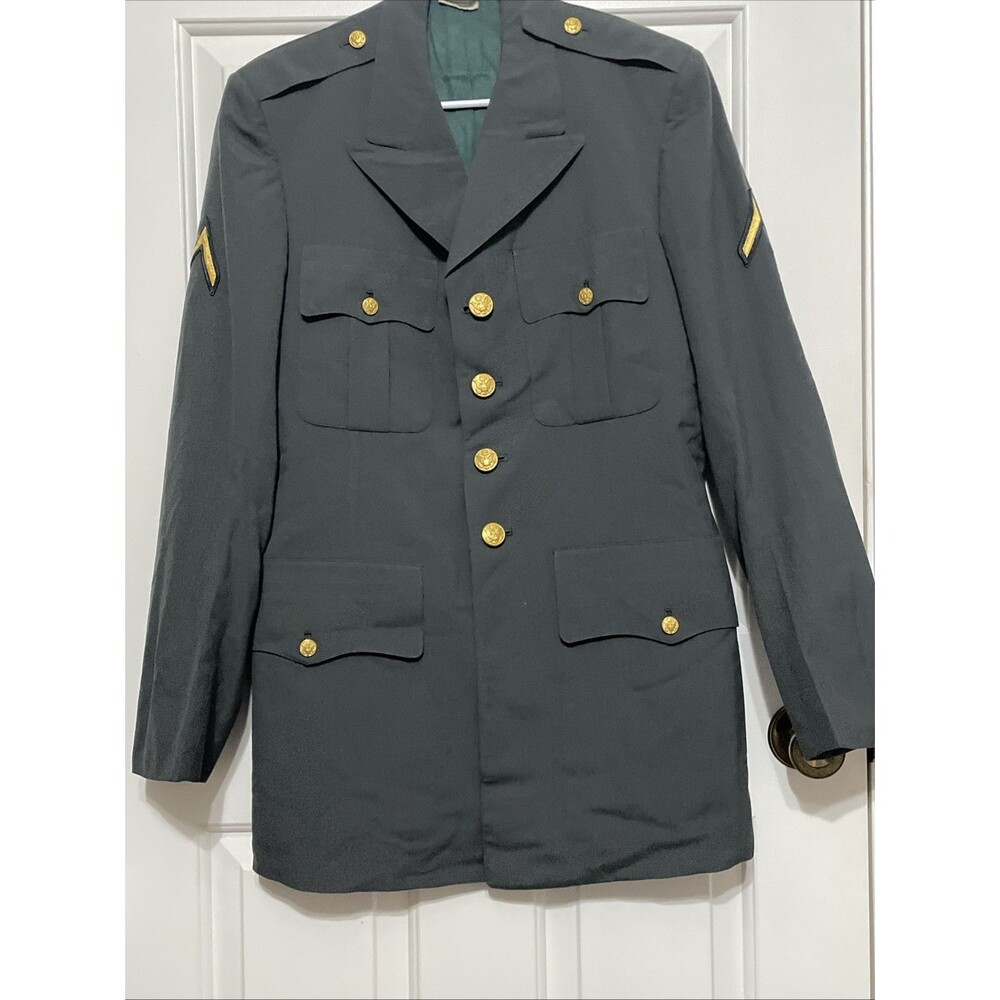Vintage US Army Dress Green Jacket Mens 37L Military Uniform Service Coat Class3